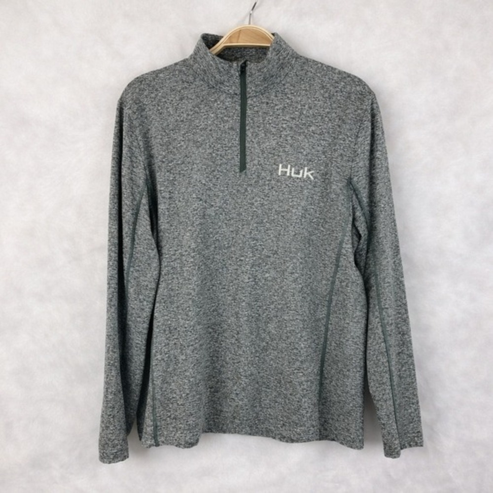HUK Quarter Zip Pullover Top Women Size L Grey Space Dye Performance‎ Mockneck